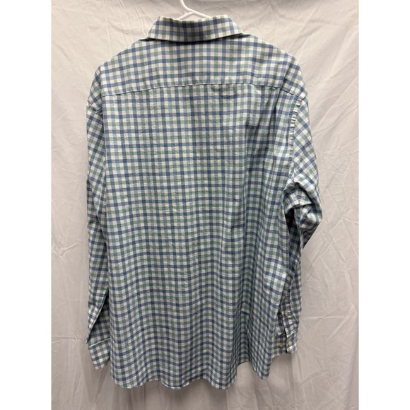 Van Heusen Mens Button Down Shirt XL Green Blue White Plaid Classic Fit Cotton - Picture 4 of 4